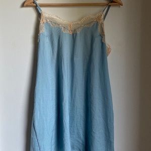 Light blue satin night gown with lace